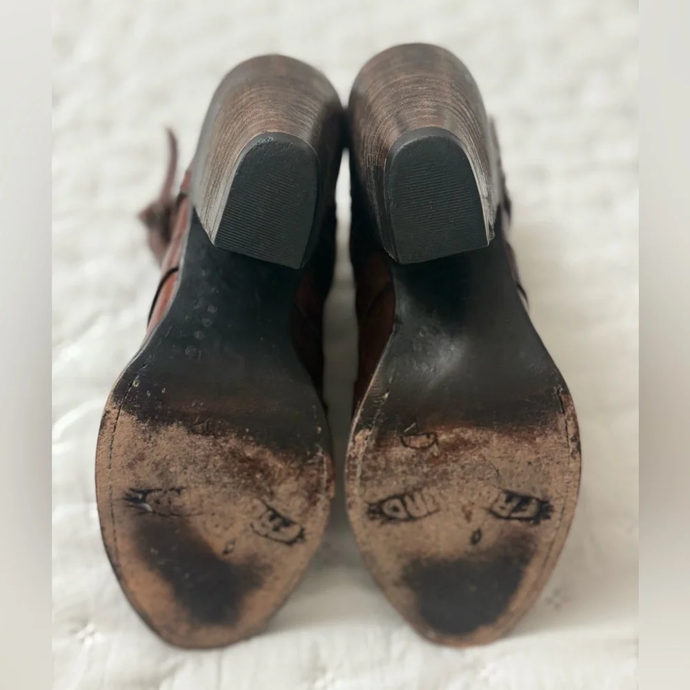 Freebird by Steven Joker Cognac Brown Leather Booties Open Toe Women’s Size 8
